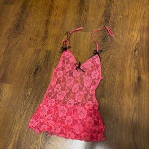 Sexy pink lace backless lingerie dress